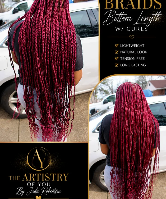 Bottom-length knotless braids with curls